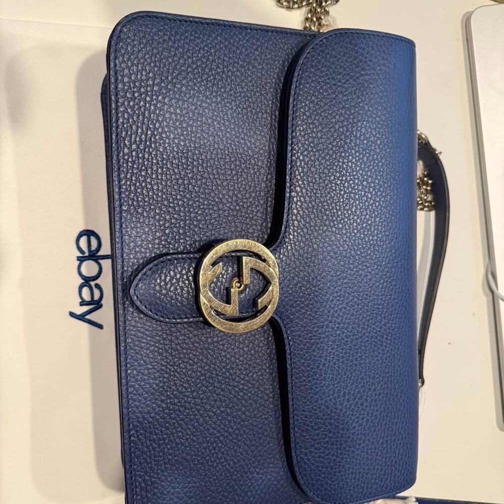 Gucci Interlocking G Blue Leather Shoulder Bag